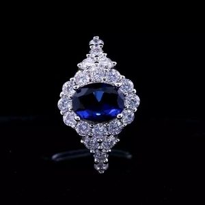 Blue Saphire Antique Engagement Wedding Ring 925